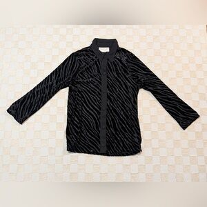 Carole Katz Women’s Flocked Zebra Print Sheer Button-Up Shirt Size Y2K Medium